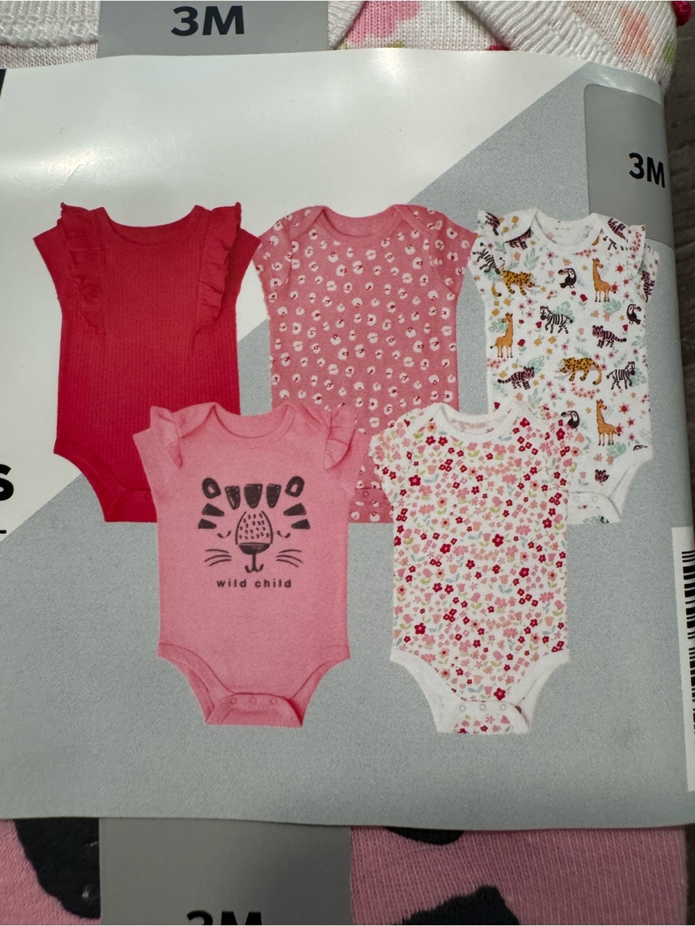 Member's Mark 5 Pack Baby Bodysuits 3 Months NEW